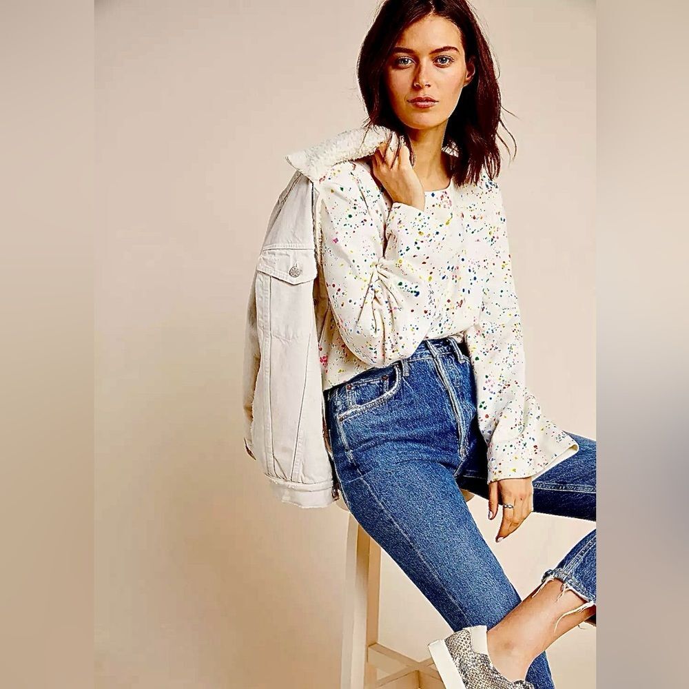 Anthropologie Maeve Jamie Paint-Speckled Sweatshirt Top S NWOT